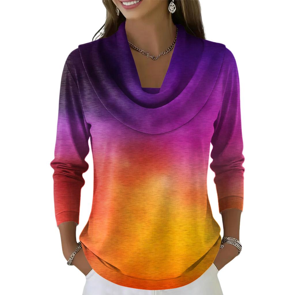 Dámský ležérní a módní svetr s dlouhým rukávem a potiskem, kulatým výstřihem