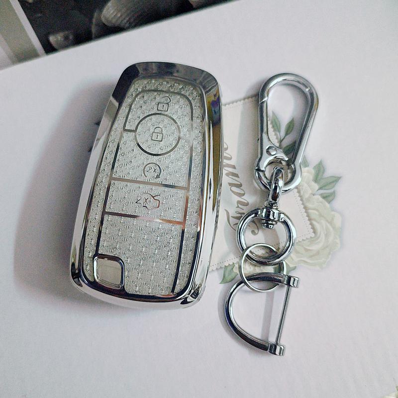 White Diamond Tpu For Ford Edge Fusion Expedition Explorer Mustang 4 Button Remote Smart Car Key Case Cover Fob Holder Keychain