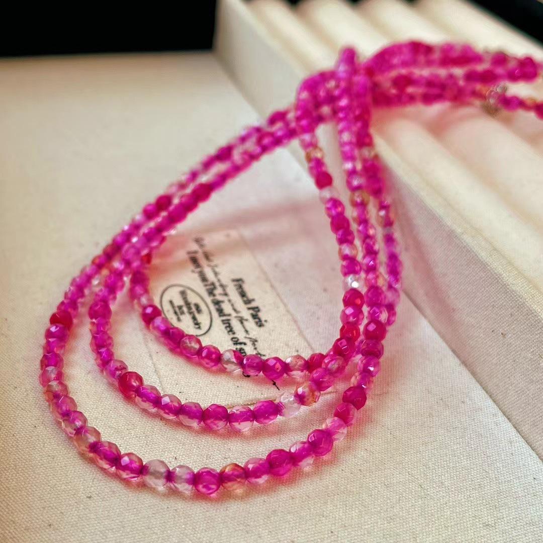 

Vintage Diamond Cut Rose Red Natural Baby Chalcedony Agate Collarbone Chain Neck Chain Female
