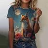 3D Printed Fox Pattern Women's T-shirt Summer Casual Round Neck Top Short Sleeve Loose T-shirt Daily Outing Short Sleeve