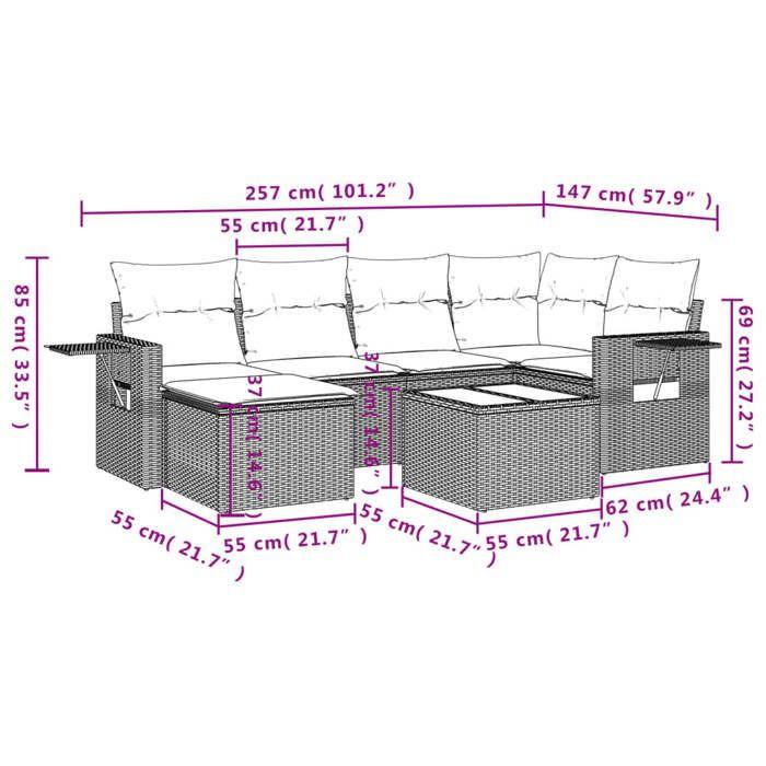 VidaXL Salon de Jardin avec Coussins 7 pcs, Canapés de Terrasse, Ensemble de Meubles de Patio, Mobilier d'Extérieur, Gris 3220469