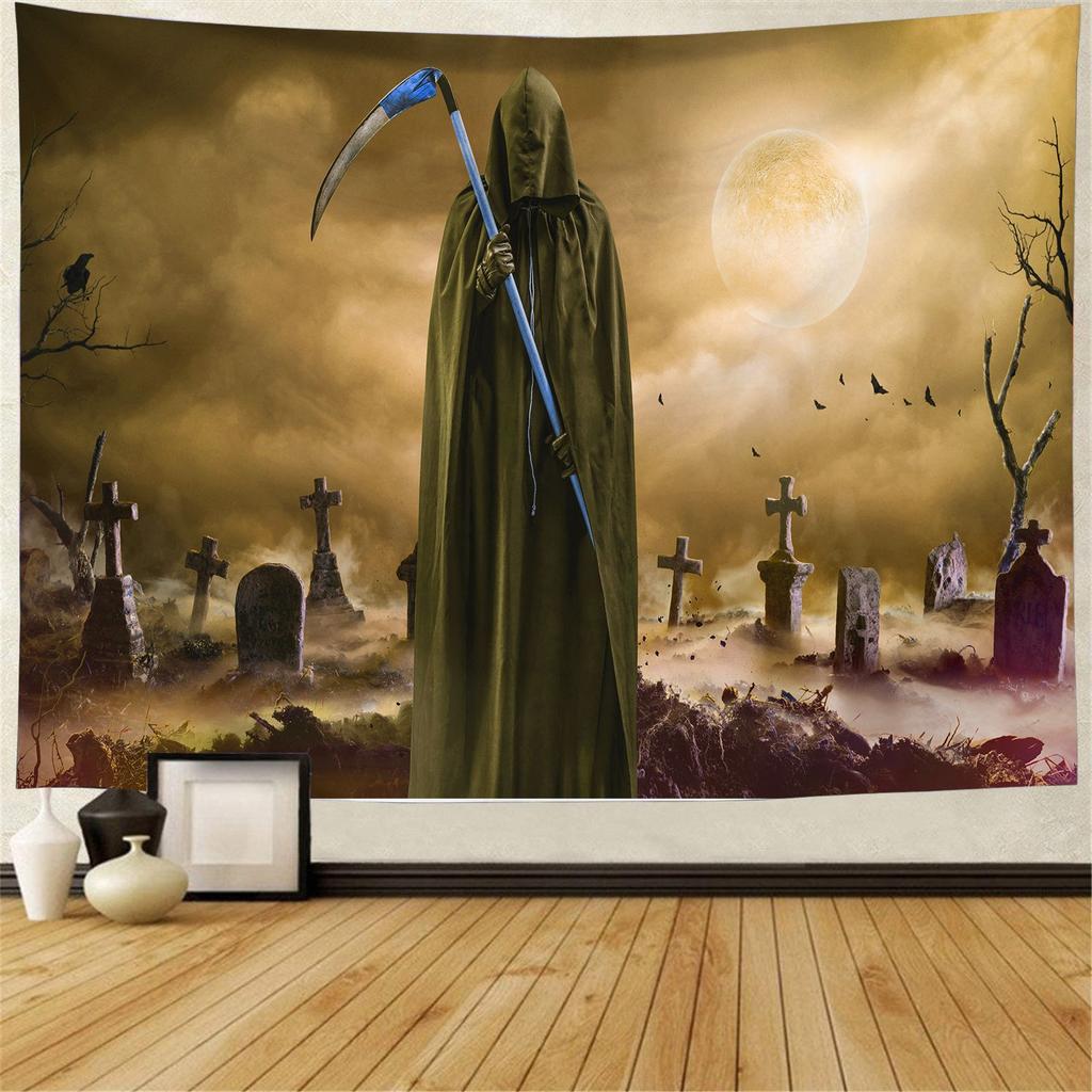 Boho Wicked Magic Castle Ghost Wandteppich Dekor Teufel Tagesdecke Kissen Halloween Kürbis Laterne Wandteppich tapiz