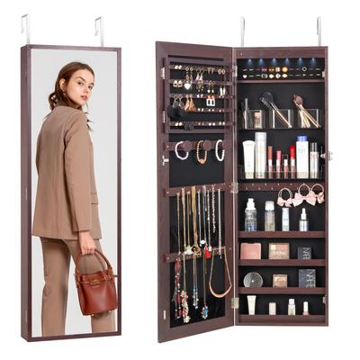 Mirror Jewelry Cabinet, 42.52-Inch Tall Lockable Jewelry Cabinet Armoire with Full-Length Mirror