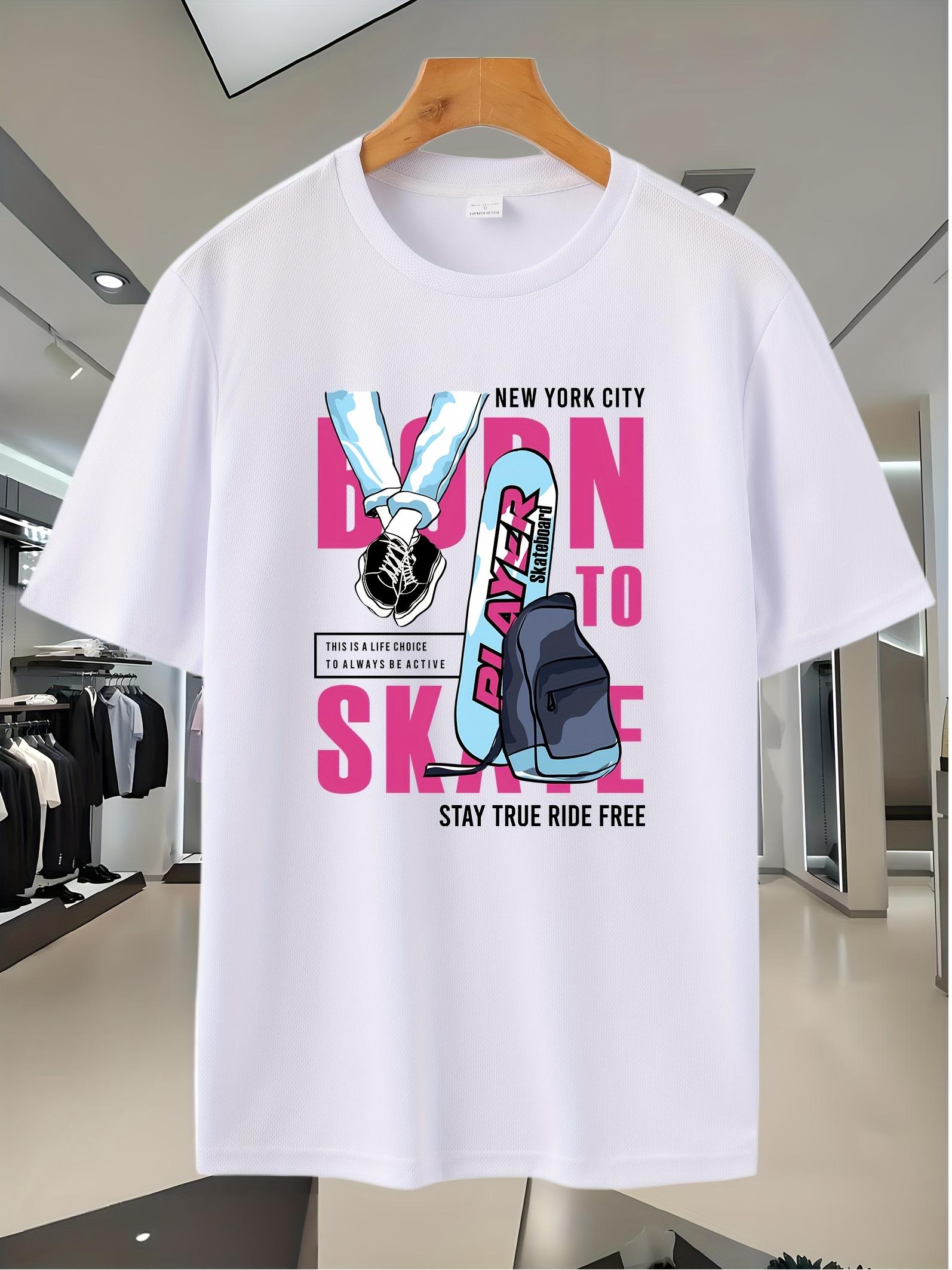 

Breathable Mesh Gym T-shirt with Cartoon Print - Born to Skate Design L