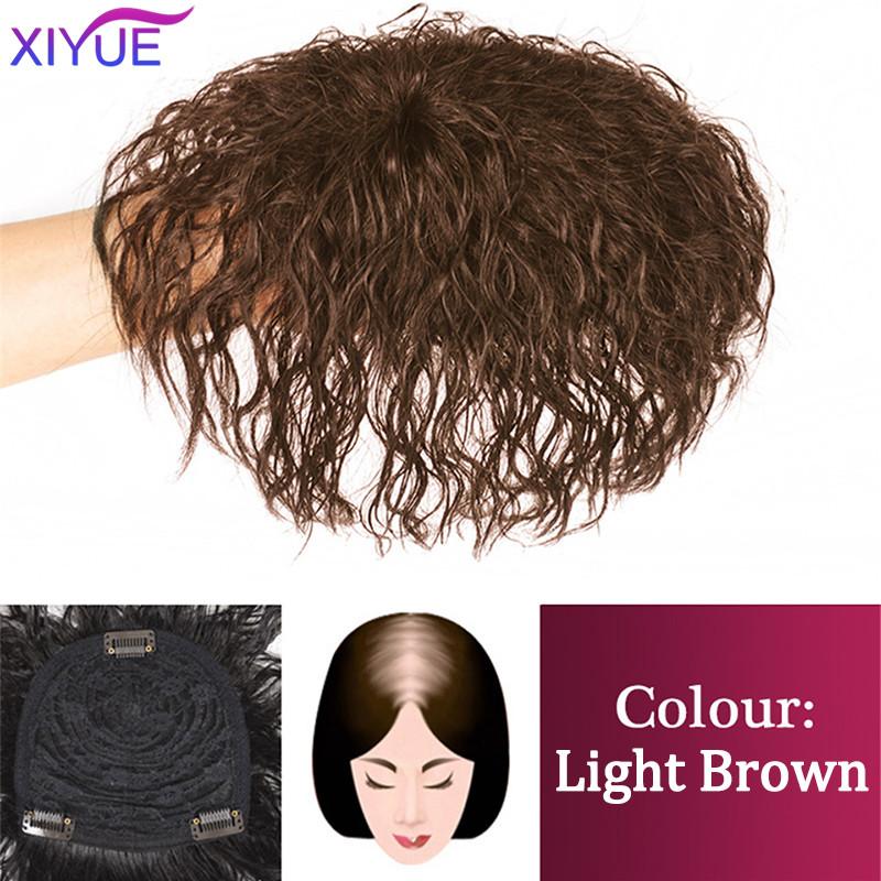 

Черный Коричневый Вьющиеся Волосы Топ Парик Зажим В Синтетических Наращивания Волос Замена Закрытие Шиньон Парики С Челкой Женщины