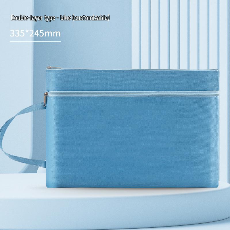 A4 Double-Layer Waterproof Document Bag - Oxford Cloth, Large Capacity, Zippered for Students