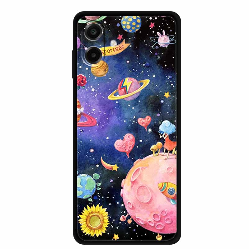 3D Silicone Case For Samsung Galaxy A07 4G Case Relief Emboss Flowers Black Soft Back Cover Coques For Samsung Galaxy A17 Cases