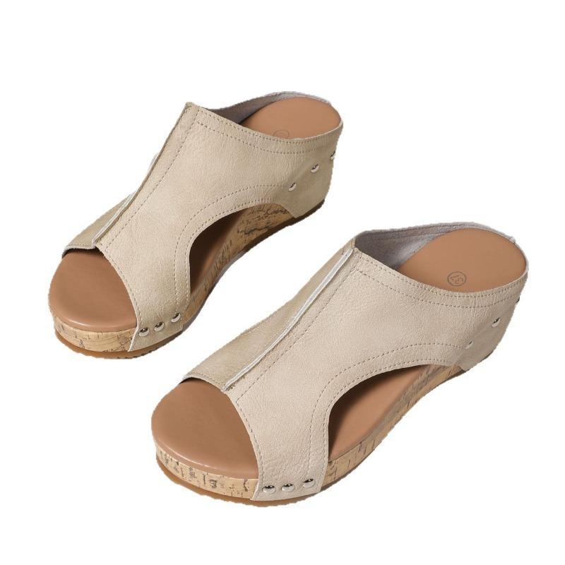 Women’s Wide-Fit Wedge Platform Peep-Toe Slide Sandals with High-Heel Design for Comfortable Summer Wear