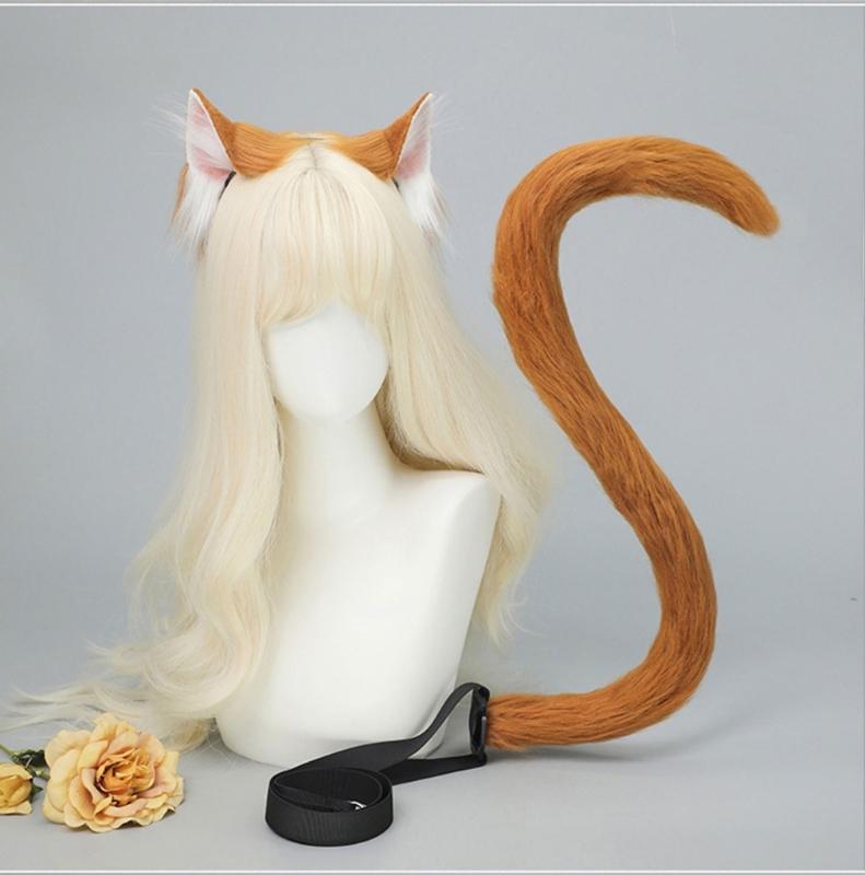 Cats Costume Accessories Cats Ear Headband Plush Tail Anime Cosplay Outfit for Women Masquerade Halloween Role Play