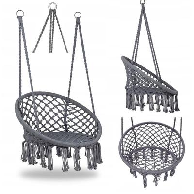 Stork's Nest Swing Hanging Chair Garden Boho for Home Garden 120cm - Gray