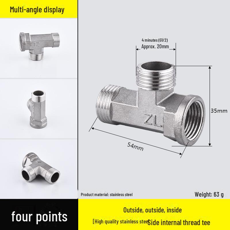 Four-Way Stainless Steel Inner and Outer Thread Elbow Reducer for Water Pipes