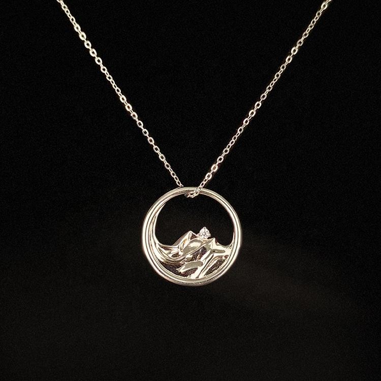 Sailing Wave Mountain Fine Jewelry Platinum Plated Pure S925 Sterling Silver Moissanite Diamond Pendant Necklace Women Couple