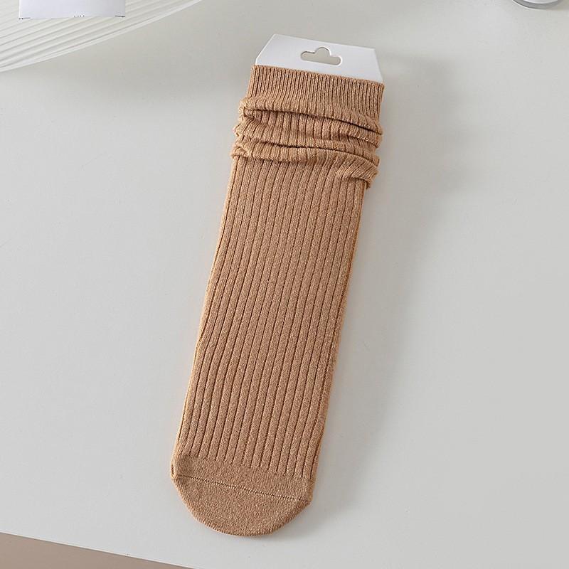 Wool Socks Children'S Stacking Socks Season Thickened Warm Solid Color Retro Versatile Sweat-Absorbing Deodorant Medium Tube Socks