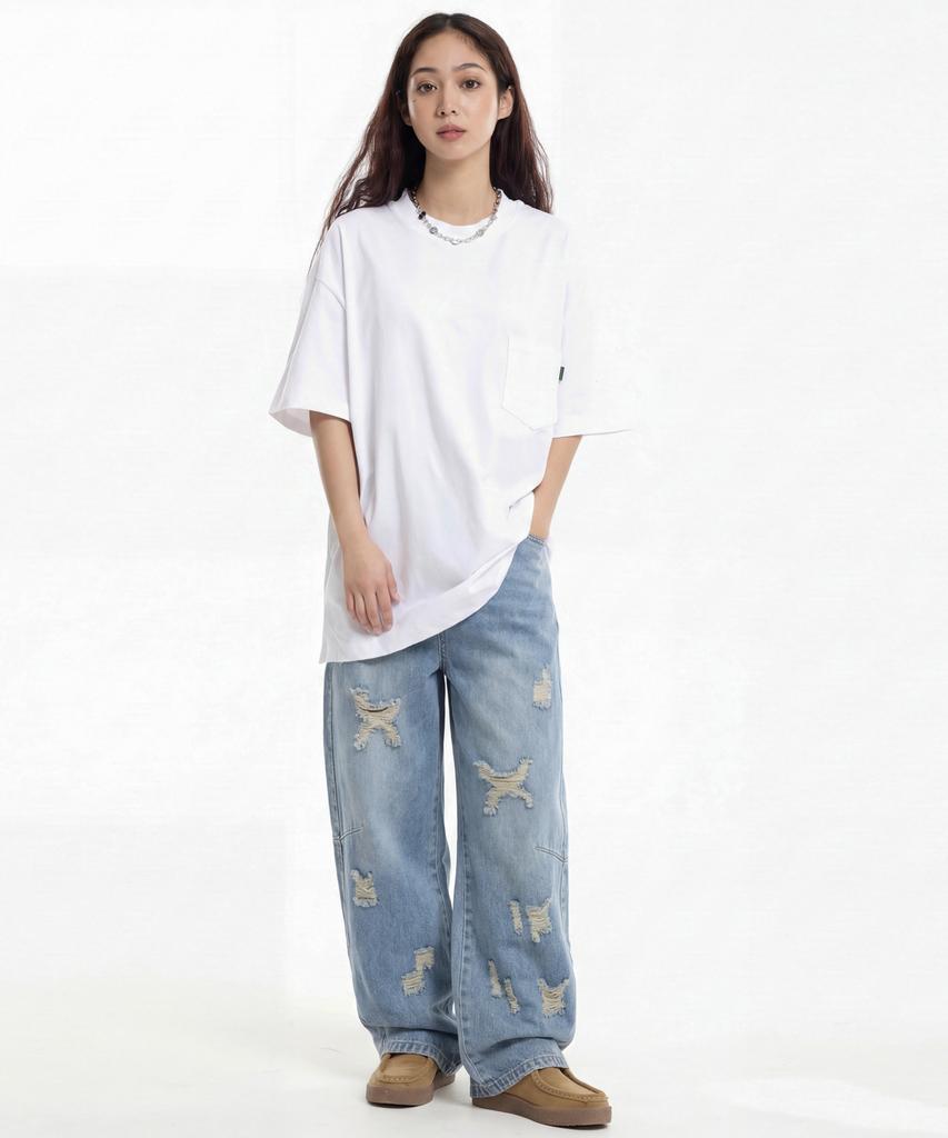 CREAM SODA LAB Distressed Washed Cut-Out Denim Pants Blue