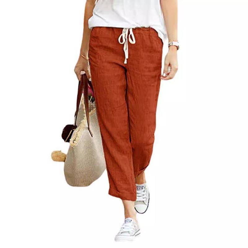 Pantaloni casual da donna in cotone moda moda con coulisse vita elastica allentata pantaloni di lino taglie forti Y2K pantaloni da donna eleganti con fondo nero 695