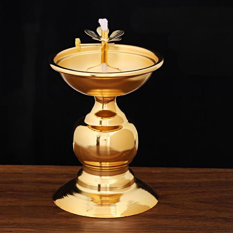 1PC Öllampe Ölschale Ornamente Buddhistische Lieferungen Vintage Golden Elegante Legierung hochbeinige Ghee Lampenfassung