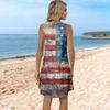 Women's Summer Casual Sun Skirt With Pocket V-Neck Independence Day Printed Loose Vest Dress