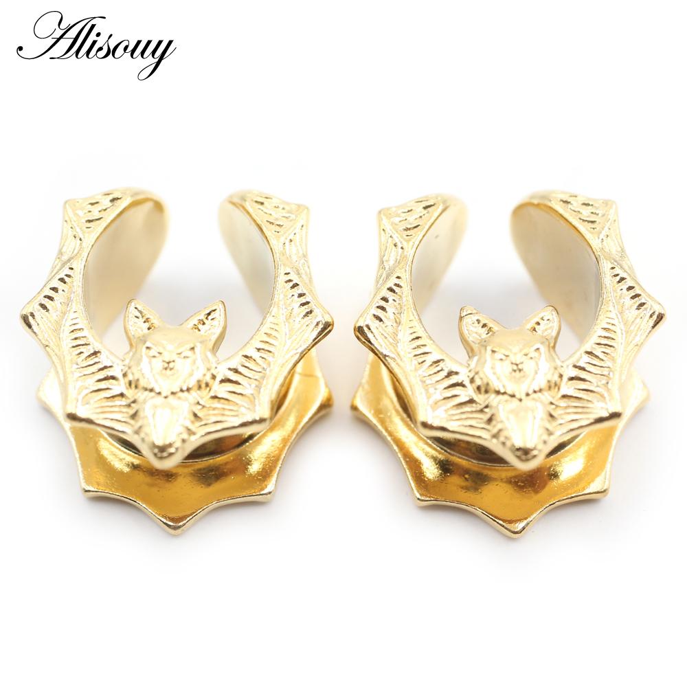 Alisouy 1PC Copper Alloy Casting Animal Bats Saddle Ear Tunnels Plugs Expander Stretcher Gauges Earrings Piercing Body Jewelry