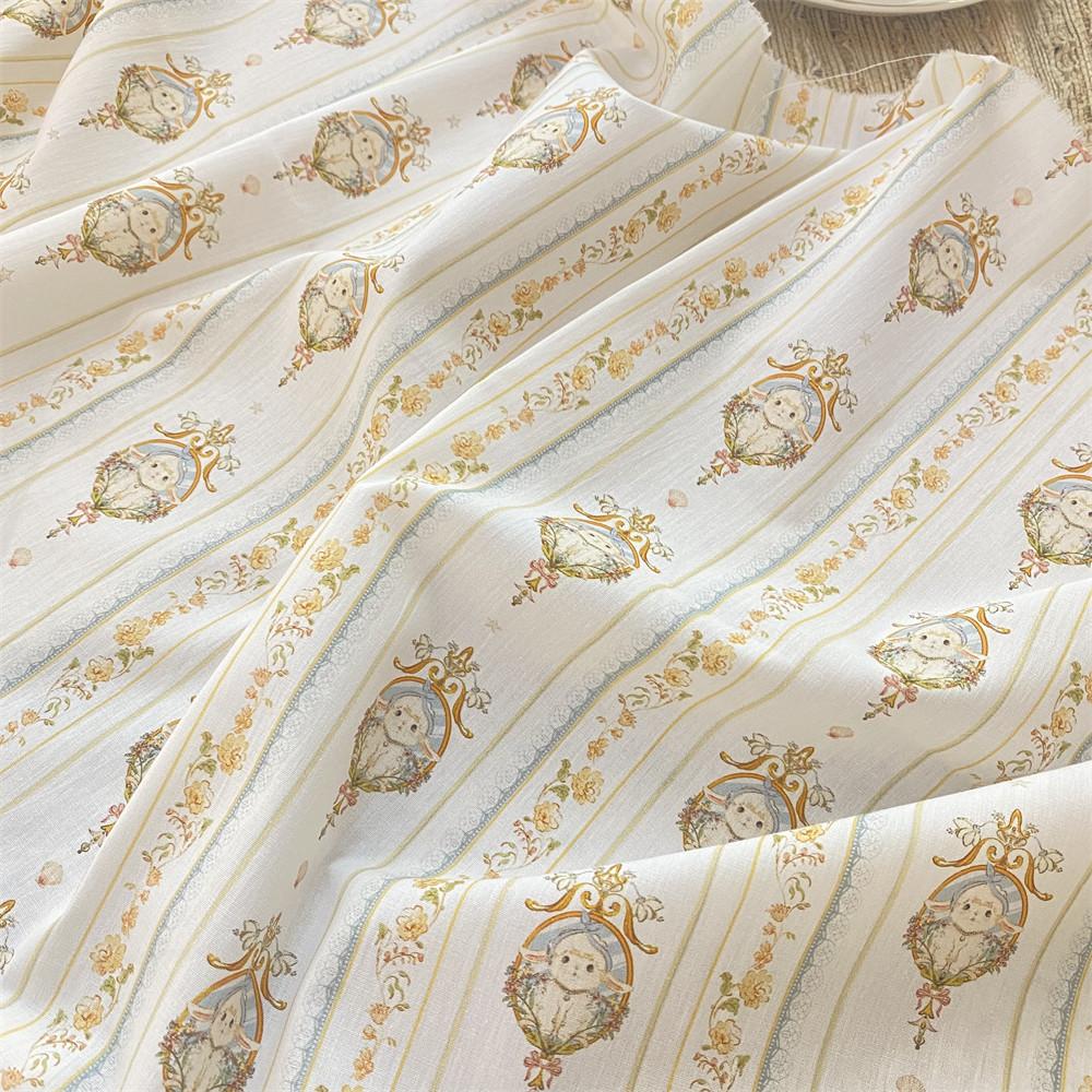 0.5m Pure Cotton Rabbit Printed Plain Weave Poplin Fabric for Sewing Dresses Tablecloths Decorative Cloth Handmade DIY Fabrics