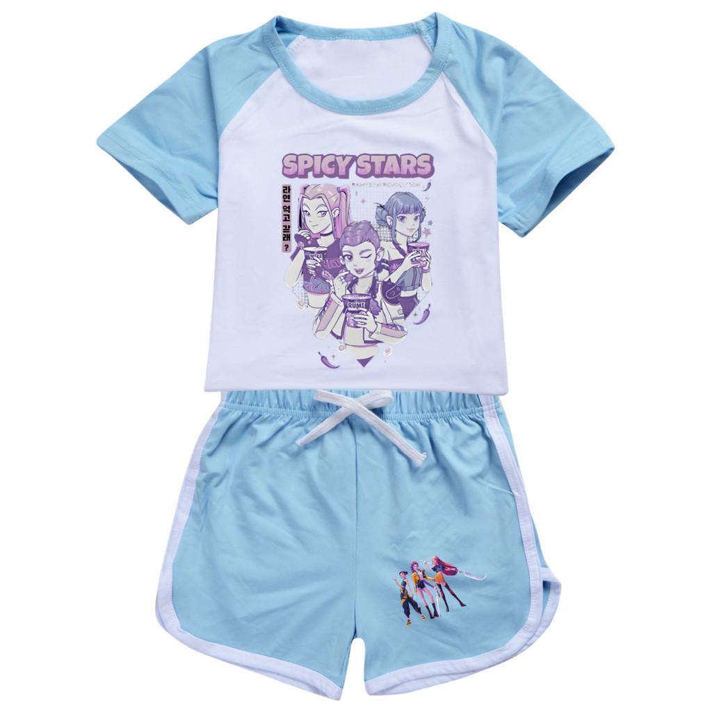 5016 Kids Girls POP Rumi Zoey Mira Print T-shirt Shorts Sport Tracksuit Clothes Set
