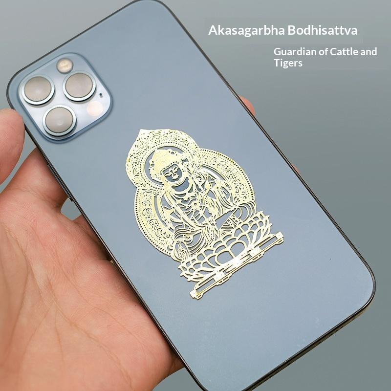 Thai Nine Tailed Red Fox Lotus Flower Gold Mask Metal Mobile Phone Sticker