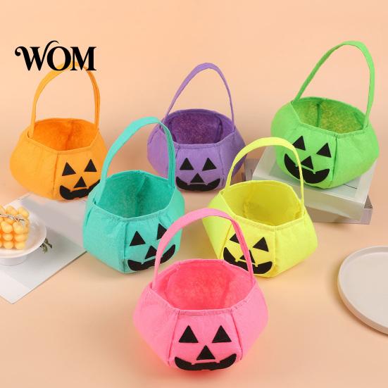 Portable Candy Storage Bag Halloween Pumpkin for Kids, Reusable Non-Woven Trick or Treat Bucket, Bucket Face Snack Holder Basket with Handle