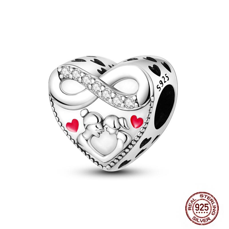 Copper Charms Great Love Mother Family Sister Pink Heart Tulip Cha Beads Fit Original Bracelet Diy Mother'S Day Jewelry Gift