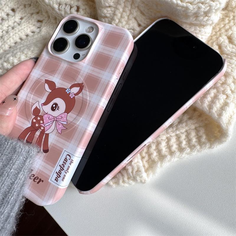 Autumn/Winter Plaid Little Deer Case for iPhone 17 Pro Max & 16 Pro/15 Magnetic Hard Cover