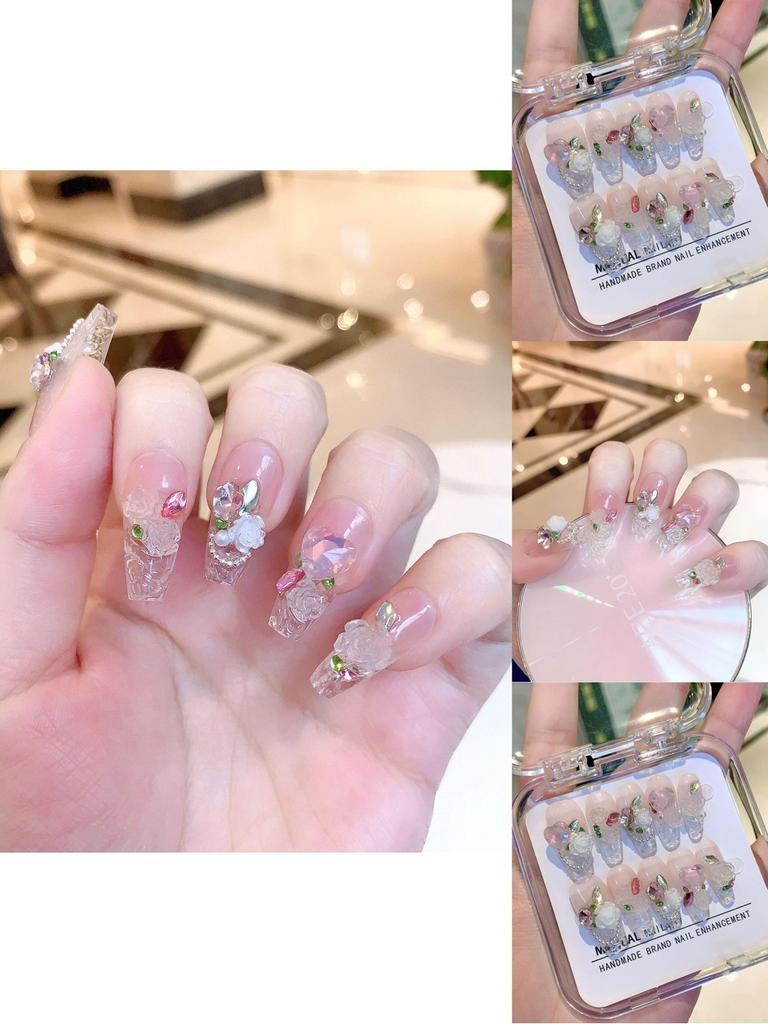 Trendy Ice Transparent Style Long Wearable Rose Nail Stickers For Ladies