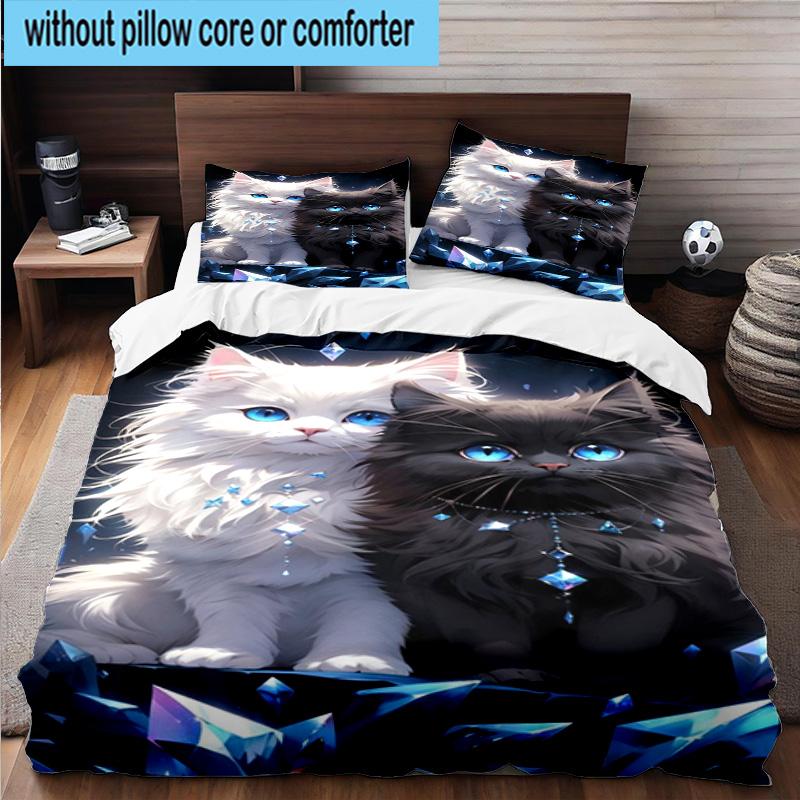 Crystal Cats Fantasy 3pcs Bedding,Including 1pc Duvet Cover And 2pcs Pillowcases Perfect for Christmas,Ideal for Bedroom, Dormitory