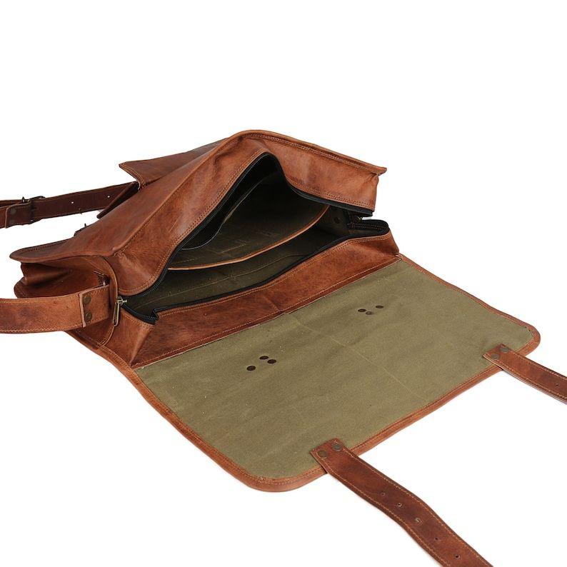 Leather Travel Messenger Office Crossbody Bag Laptop Briefcase College Satchel Computer Best Bag for Men and women Brownd