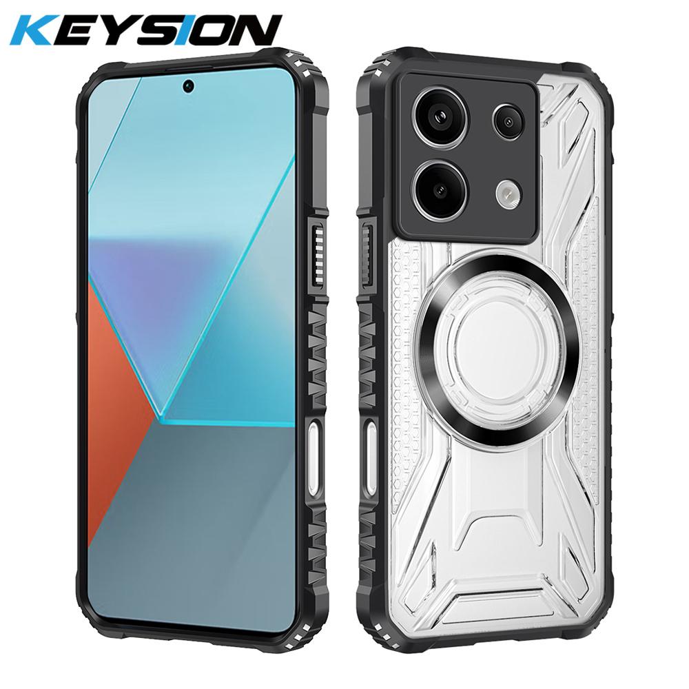 KEYSION Transparent Magnetic Case for Redmi Note 13 Pro 4G 13 Pro+5G Shockproof Phone Back Cover for Xiaomi POCO X6 5G M6 Pro 4G