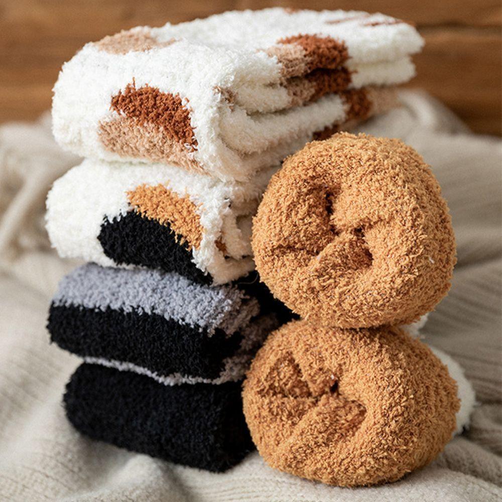 1 Pair Coral Fleece Cat Paw Winter Socks Thicken Sleeping Socks Cute Coral Fleece Warm Sock  Girls