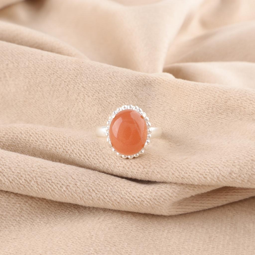 Pietra di Luna Pesca Naturale Argento Sterling Nuovo Anello Regalo Cocktail Amiche Gioielli RR-28-31