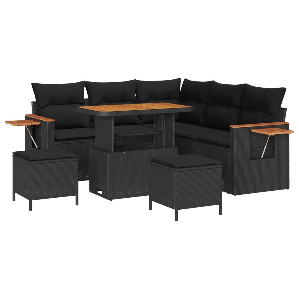 9 Piece Black Garden Sofa Set with Cushions