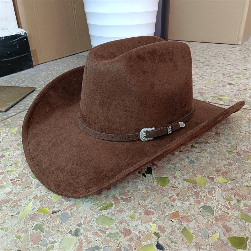 2026 Suede Cowboy Hat Leather Belt And Hat Color  New 58cm Cowboy Hat Suede Material Water Drop Top Men's and Women's Knight Hat