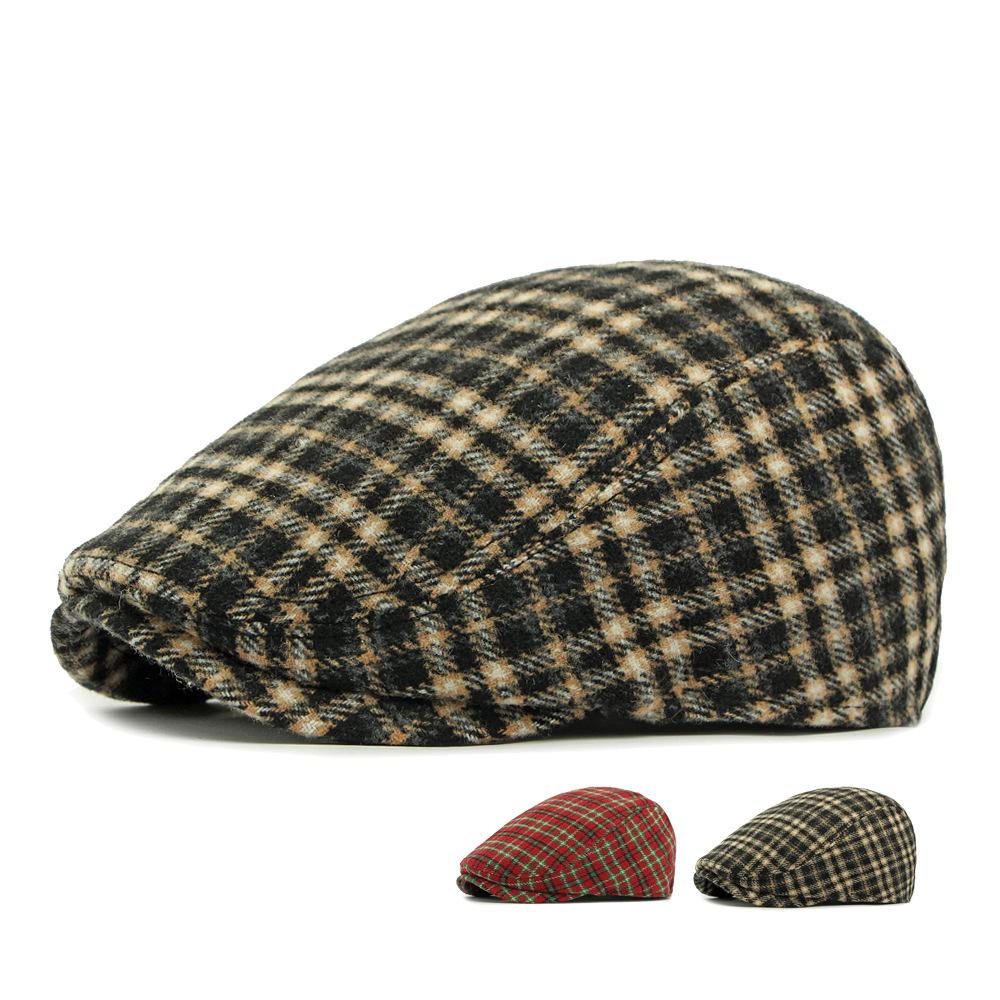 Beret w kratę jesienno-zimowy Męska czapka z daszkiem Damska Brytyjska Retro Postępowa Czapka Czapka Malarska