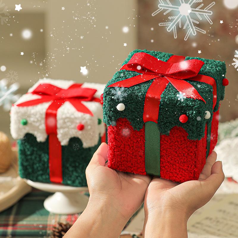 Christmas Gift Box Reindeer Xmas Tree Felt Box with Ribbon Multifunctional Plush Candy Treat Box for Small Gifts Snacks Christma