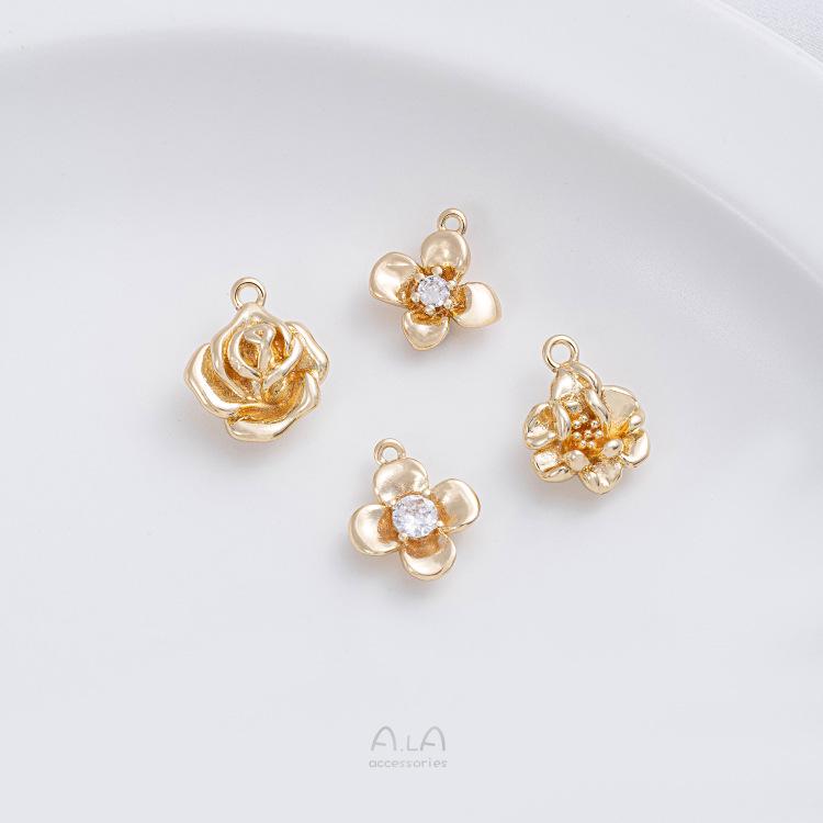 

14K Gold-Filled Four-Leaf Clover Rose Pendant Charm for DIY Jewelry