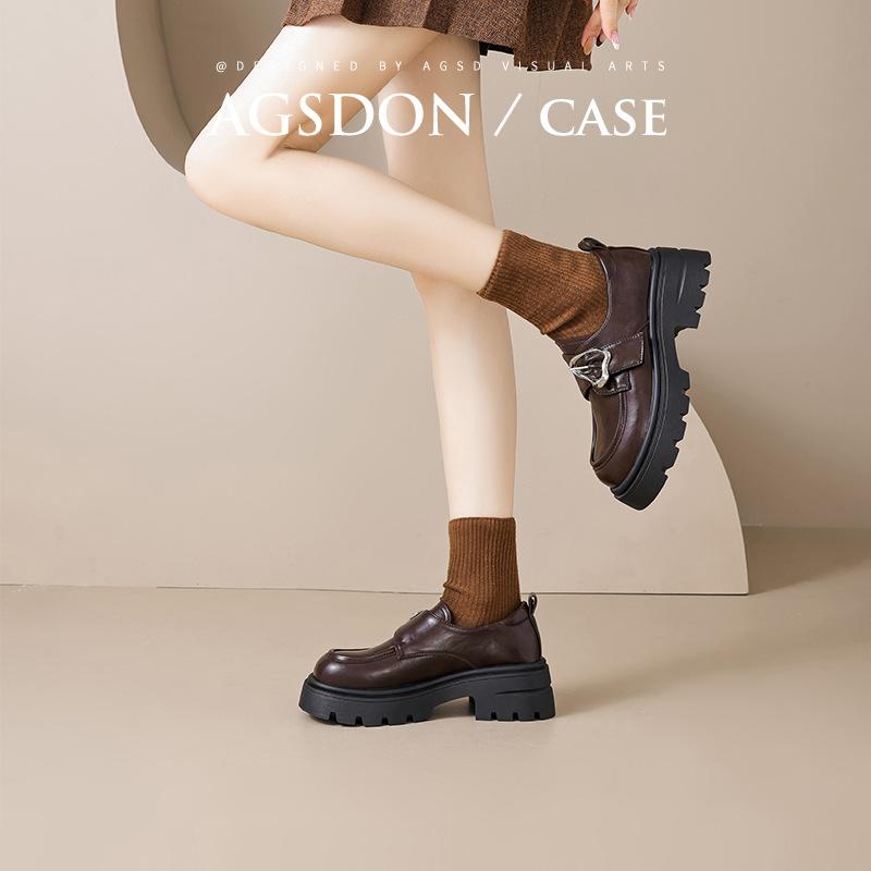 Augustine platform brown loafers women's 2025 new autumn muffin bottom British style with skirt small leather shoes