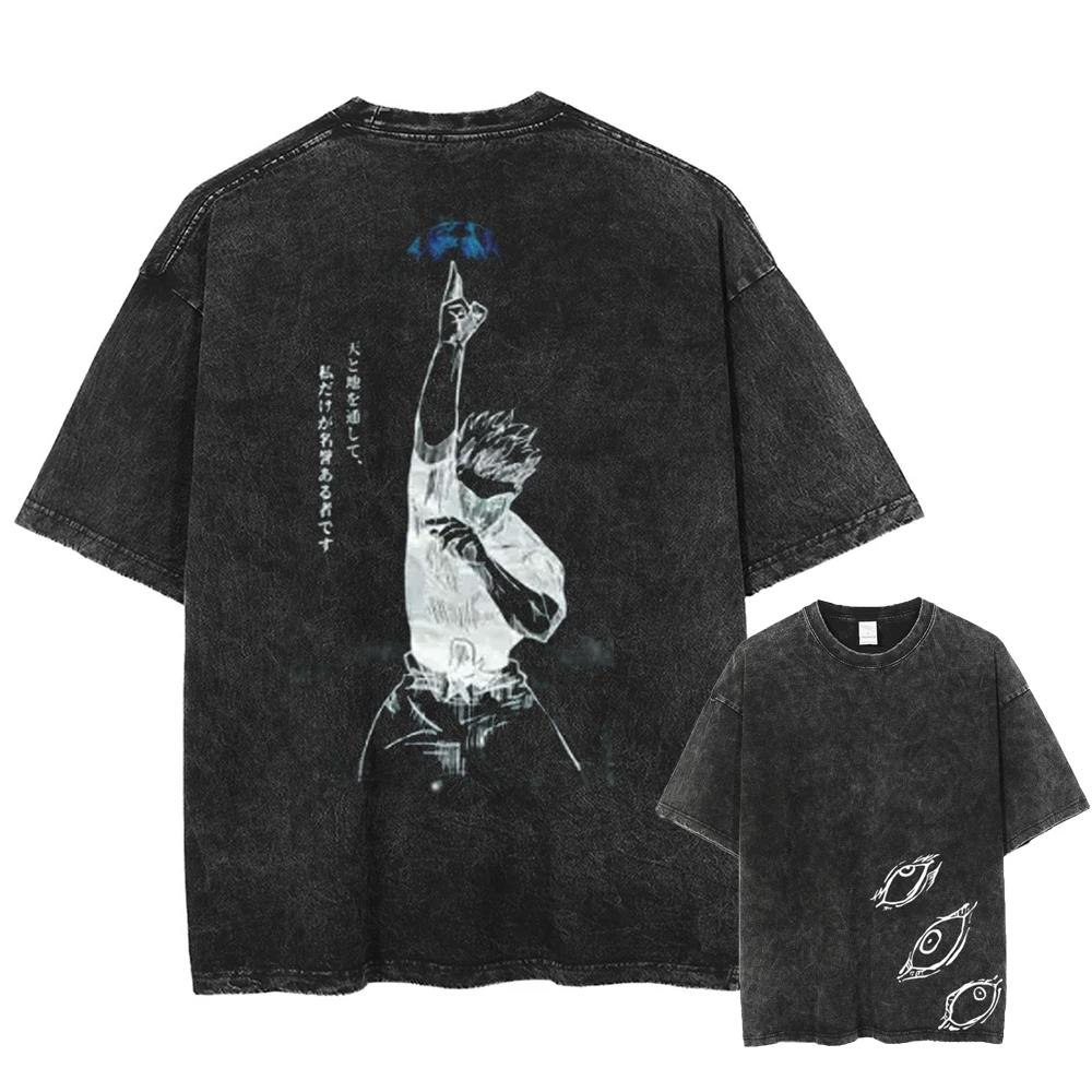 

Jujusu Kaisen Anime Gojo Satoru Print Graphic Tshirt Vintage Washed T Shirt Men Women Clothes Oversized Cotton Short Sleeve Tee S