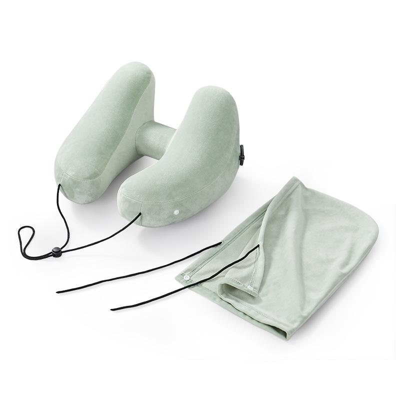 Cross-border H-shaped Crystal Velvet Inflatable Travel Pillow with Hat for Office and Portable Naps