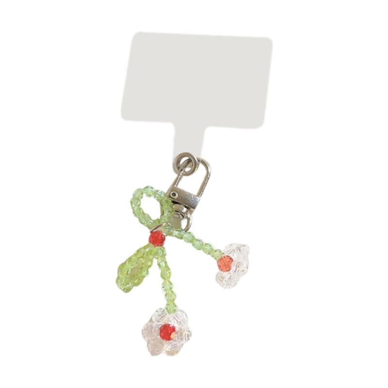 Green Beaded Phone Lanyard Cute Bowknot Flower Phone Chain  Bead Phone Pendant Keychain Jewelry for Camera Key Bag 1