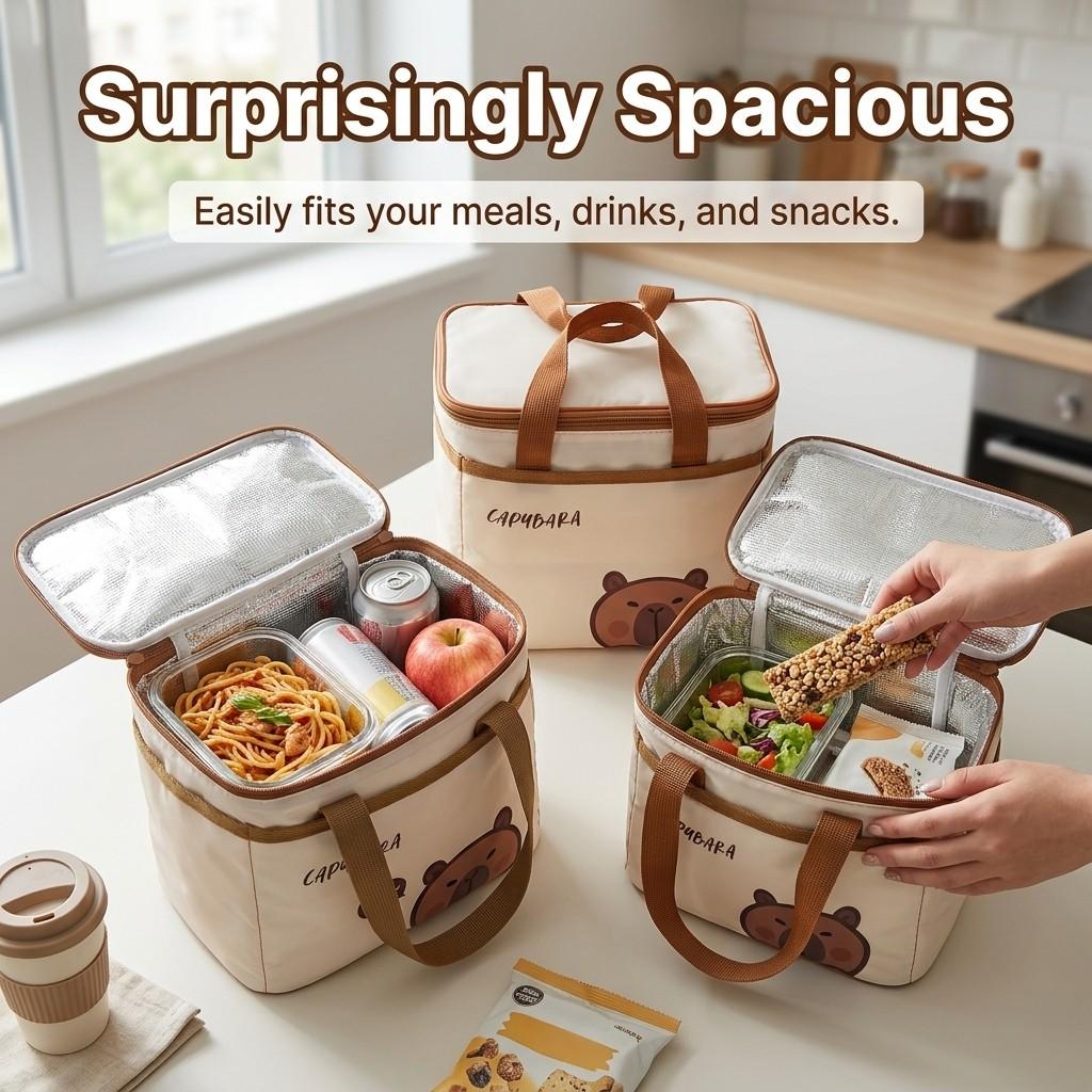 Portable Insulated Bento Box Storage Bag Cute Cartoon Oxford Thermal Lunch Bag For Outdoor Travel Picnic Large Cpacity Handbag