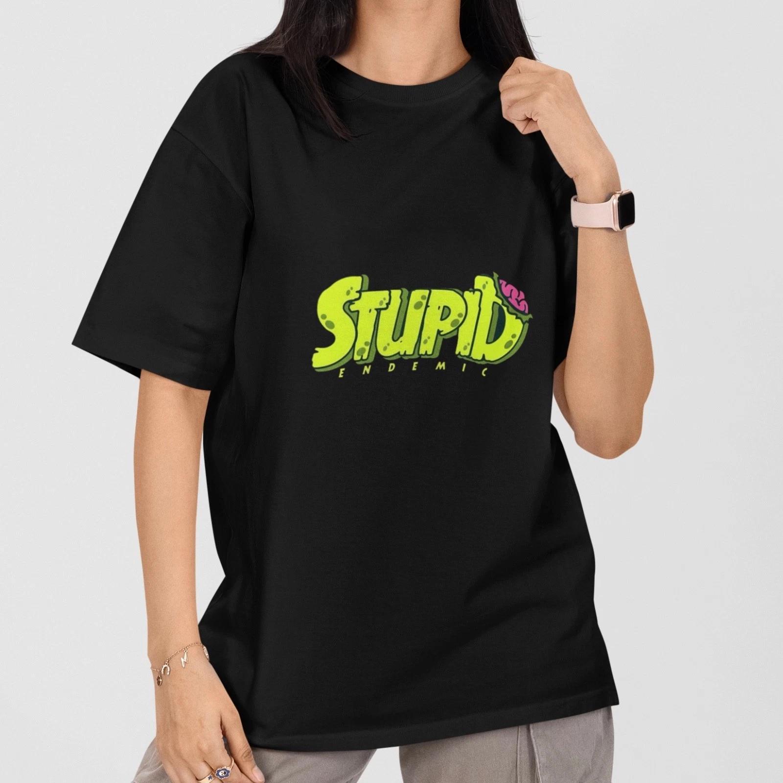 Funny “Stupid” Graphic Tee Zombie Letter Brain Print Unisex Streetwear T-Shirt XXXL