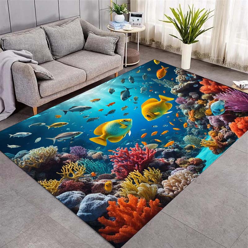 Colorful Tropical Fish Coral Reef Ocean Print Area Rug Marine Animal Non‑Slip Rectangular Floor Mat Living Bedroom Home Decor Rug
