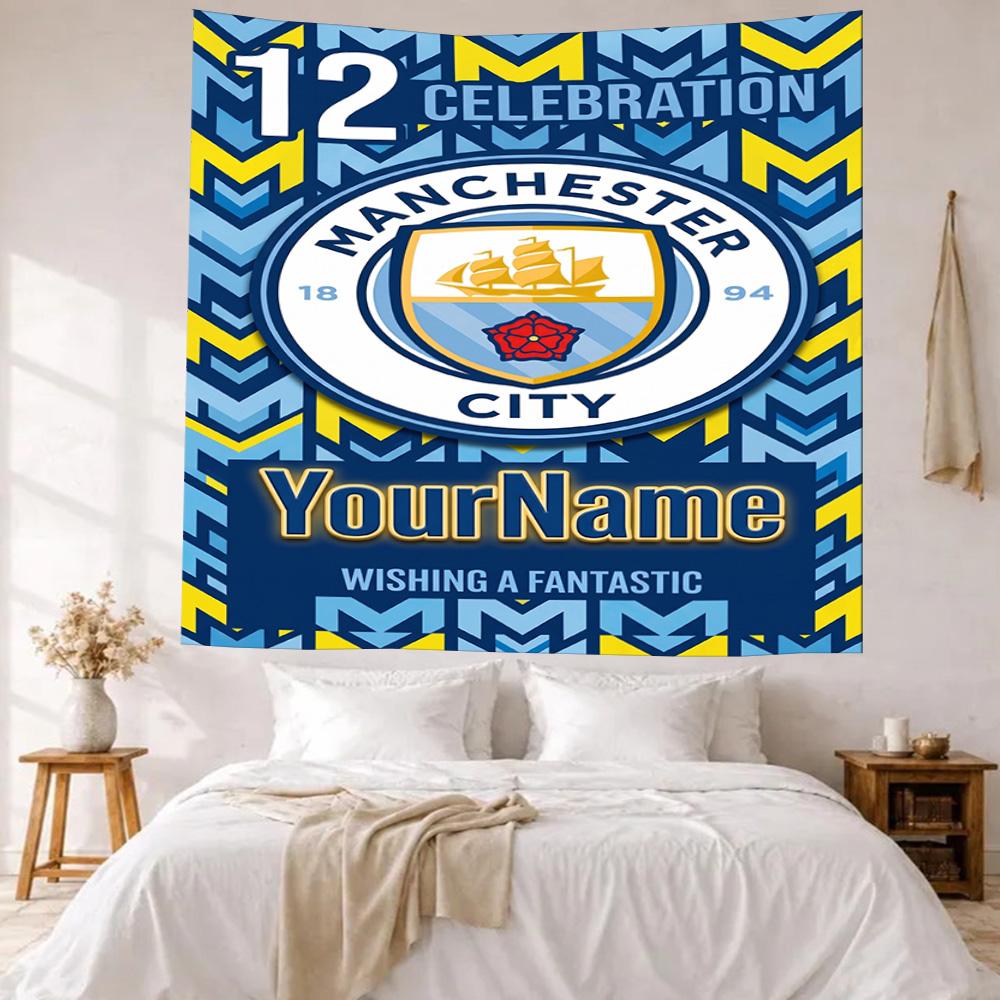 Manchester City Benutzerdefinierte Ihr Name Wanddekoration Wandteppich Kunst Für Haustier-Gedenken Geburtstag Hochzeitsparty Kulisse Familien Geschenk