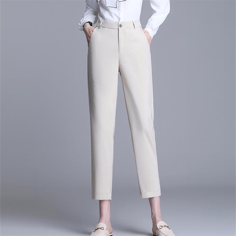 Spring Summer Korean stytle Pant Women Clothing Loose High Waist Elegant Office Lady Trousers Casual Straight Long Pants Pockets