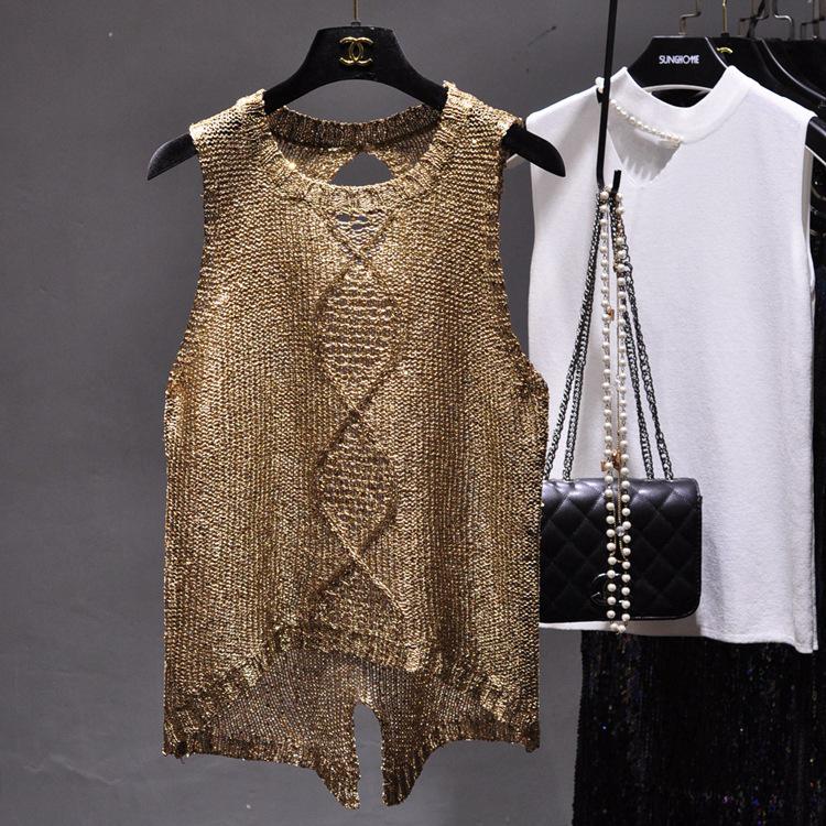 Spring/Summer 2020 Sequin Cutout Sleeveless Tank Top