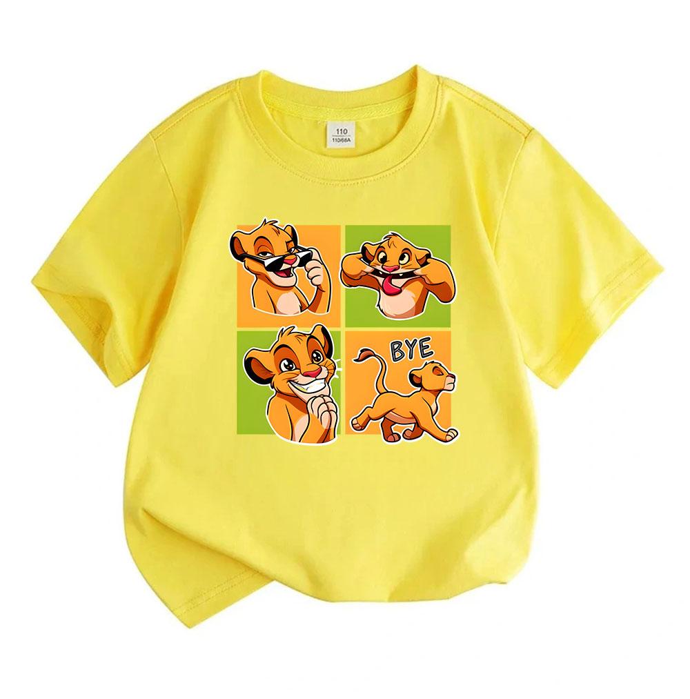 Kids Boys Girls 100% Cotton Short Sleeve O-Neck T-shirt, Cute Cartoon Little Lion Print Casual Tops, Soft Breathable Summer Tees for Children Daily We